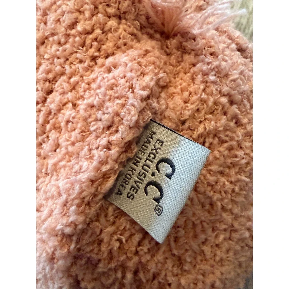 C.C Kids Beanie Hat One Size Cable Knit Faux Fur Pom Winter Girls Sherpa Lined